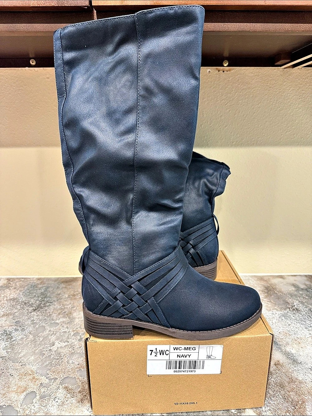 Journee Collection Women's Woven Tall Boots Blue US 7.5 wide calf New